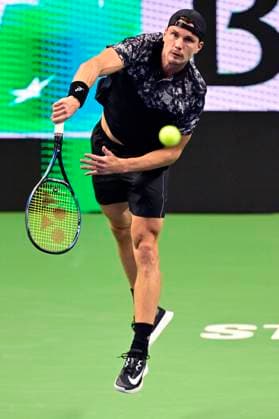 STOCKHOLM, SWEDEN 20251016 Marton Fucsovics, Hungary, in his match against Holger Rune, Denmark, during the BNP Paribas Nordic Open tennis tournament at the Royal Swedish Tennis Hall. STOCKHOLM SWEDEN x10030x