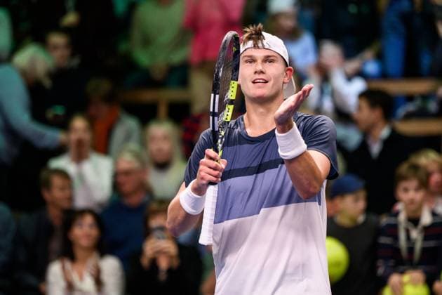 251016 Holger Rune of Denmark celebrates after a men s singles tennis match during day 6 of the ATP, Tennis Herren 250 Nordic Open on October 16, 2025 in Stockholm. Photo: Jesper Zerman BILDBYRAN kod JZ JZ0629 tennis nordic open nordic open 2024 bbeng jubel danmark denmark celebrates Copyright: JESPERxZERMAN BB251016JZ025