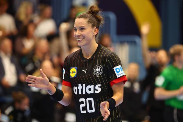 Emily Vogel (Deutschland) freut sich Deutschland vs Nordmazedonien, Handball, Frauen, EM-Qualifikation, 16.10.2025 Deutschland vs Nordmazedonien, Handball, Frauen, EM-Qualifikation, 16.10.2025 Gummersbach Copyright: xEibner-Pressefotox EP_RWS