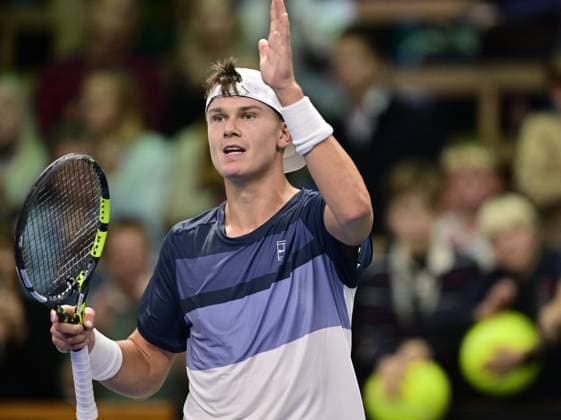 STOCKHOLM, SWEDEN 20251016 Holger Rune, Denmark, wins his match against Marton Fucsovics, Hungary, during the BNP Paribas Nordic Open tennis tournament at the Royal Swedish Tennis Hall. STOCKHOLM SWEDEN x10030x