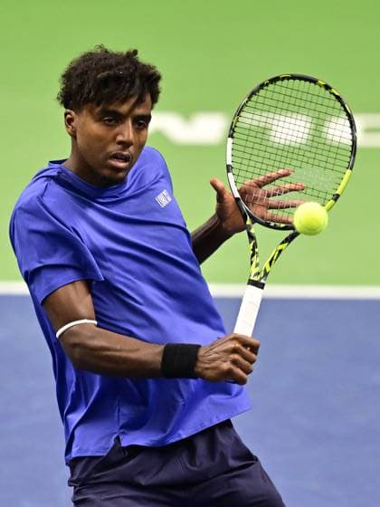 STOCKHOLM, SWEDEN 20251016 Elias Ymer in his match against Jacob Fearnley, Great Britain, during the BNP Paribas Nordic Open tennis tournament at the Royal Swedish Tennis Hall. STOCKHOLM SWEDEN x10030x