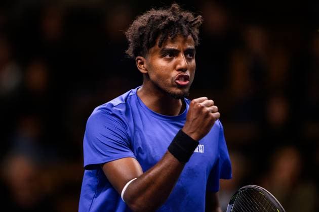 251016 Elias Ymer of Sweden celebrates as he competes in a men s singles tennis match during day 6 of the ATP, Tennis Herren 250 Nordic Open on October 16, 2025 in Stockholm. Photo: Jesper Zerman BILDBYRAN kod JZ JZ0629 tennis nordic open nordic open 2024 bbeng jubel sverige sweden celebrates Copyright: JESPERxZERMAN BB251016JZ031