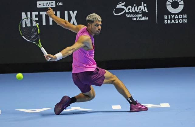 Riyadh, Saudi Arabia: Tennis SIX KINGS SLAM 2025 Carlos Alcaraz (ESP), Riyadh, Saudi Arabia, October 16, 2025. Photo RIYADH, SIX KINGS SLAM 2025  - ZUMAp169 20251016_zea_p169_972 Copyright: xFelicexCalabrox
