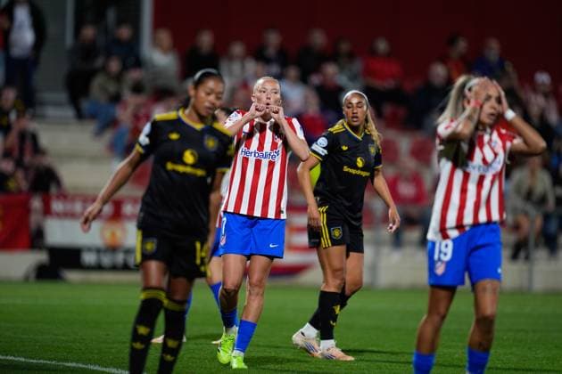 October 16, 2025, Alcala De Henares, Madrid, Spain: Synne Jensen of Atletico de Madrid reacts during the UEFA Women s Champions League 2025 26 league phase MD2 match between Atletico de Madrid and Manchester United, ManU Women at Centro Deportivo Wanda Alcala de Henares on October 16, 2025 in Alcala de Henares, Madrid, Spain. Alcala De Henares Spain - ZUMAa181 20251016_zaa_a181_068 Copyright: xDennisxAgyemanx