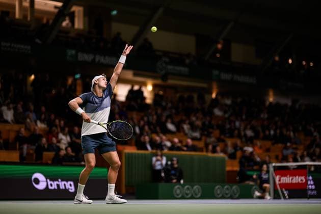251016 Holger Rune of Denmark competes in a men s singles tennis match during day 6 of the ATP, Tennis Herren 250 Nordic Open on October 16, 2025 in Stockholm. Photo: Jesper Zerman BILDBYRAN kod JZ JZ0629 tennis nordic open nordic open 2024 bbeng Copyright: JESPERxZERMAN BB251016JZ061