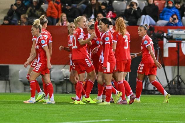 UEFA Womens s Champions League; FC Bayern Munich - Juventus Turin; 16.10.2025 MUNICH, GERMANY - OCTOBER 16: cheering after the goal making 1-0 by Pernille HARDER (FC Bayern Munich 21) during the UWCL match between FC Bayern Munich vs. Juventus FC on matchday 2 at FC Bayern Campus on October 16, 2025 in Munich, Germany Copyright: xBEAUTIFULxSPORTS Goldbergx