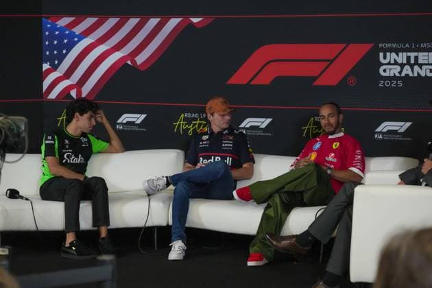 Gabriel Bortoleto (BRA) Stake F1 Team Sauber Max Verstappen (NED) - Oracle Red Bull Racing - Red Bull RB21 - Honda RBPT Lewis Hamilton (GBR) - Scuderia Ferrari - Ferrari SF-25 - Ferrari during the Formula 1 MSC Cruises United States Grand Prix 2025, Austin, TX, USA, from October 16 to 18, 2025. Round 19 of the 2025 FIA Formula One World Championship, WM, Weltmeisterschaft Formula 1 MSC Cruises United States Grand Prix 2025 Hasan Bratic