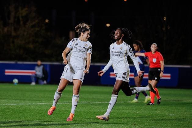 Alba Redondo (11 Real Madrid) and Linda Caicedo (18 Real Madrid) celebrate after scoring her team?s second goal during the UEFA Womens Champions League game between Paris Saint-Germain and Real Madrid at Campus PSG in Poissy, France. Copyright: xPaulinexFIGUETx xSPPx Sportspressphoto_SPR43492