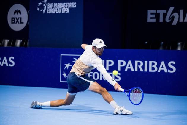 French Benjamin Bonzi pictured in action during the European Open ATP, Tennis Herren tennis tournament in Brussels, on Friday 17 October 2025. This year s edition of the tournament is taking place from 12 to 19 October 2025. JASPERxJACOBS  x137046016x