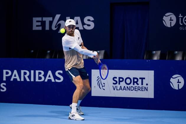 French Benjamin Bonzi pictured in action during the European Open ATP, Tennis Herren tennis tournament in Brussels, on Friday 17 October 2025. This year s edition of the tournament is taking place from 12 to 19 October 2025. JASPERxJACOBS  x137046017x