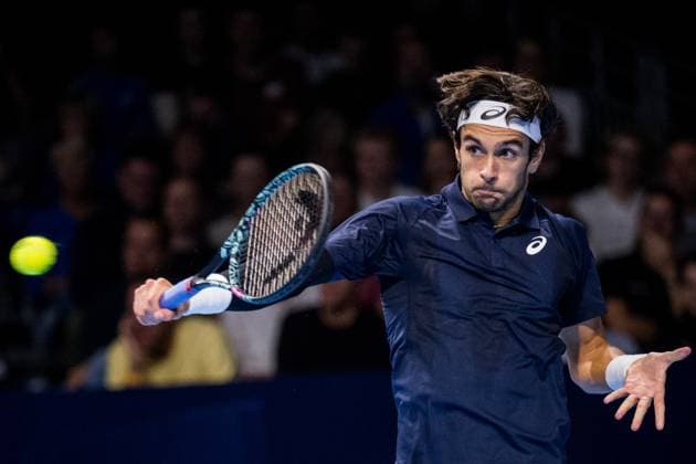 Italian Lorenzo Musetti pictured in action during the European Open ATP, Tennis Herren tennis tournament in Brussels, on Friday 17 October 2025. This year s edition of the tournament is taking place from 12 to 19 October 2025. JASPERxJACOBS  x137056735x