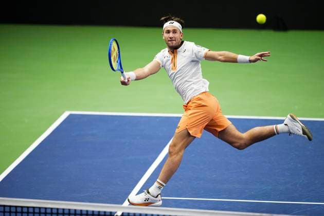 STOCKHOLM, SVERIGE 20251017 Norges Casper Ruud i sin kvartsfinal mot Sebastian Korda, USA, under tennisturneringen BNP Paribas Nordic Open i Kungliga tennishallen. STOCKHOLM SVERIGE x11288x
