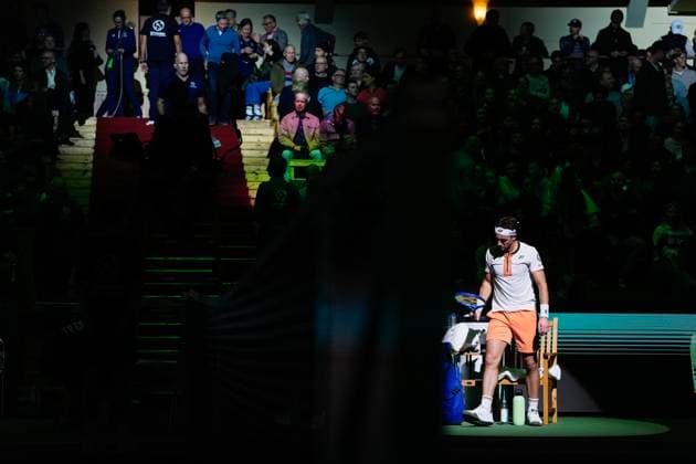 STOCKHOLM, SVERIGE 20251017 Norges Casper Ruud i sin kvartsfinal mot Sebastian Korda, USA, under tennisturneringen BNP Paribas Nordic Open i Kungliga tennishallen. STOCKHOLM SVERIGE x11288x