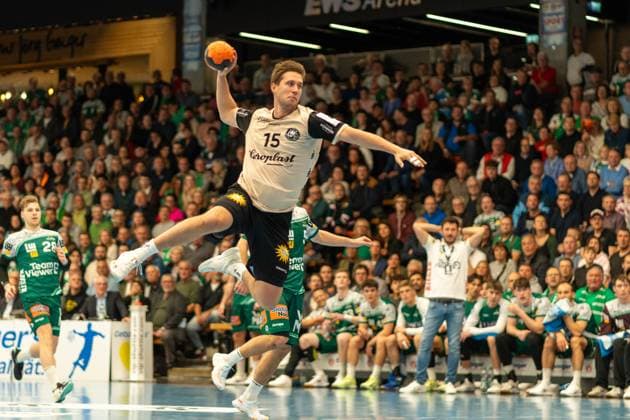 Lars Kooij (Bergischer HC, 15), Frisch Auf Goeppingen vs. Bergischer HC, Handball, Bundesliga, 09. Spieltag, Saison 2025 2026, 17.10.2025, Frisch Auf Goeppingen vs. Bergischer HC, Handball, Bundesliga, 09. Spieltag, Saison 2025 2026, 17.10.2025 Goeppingen Copyright: xEibner-Pressefoto MaxxVogelx EP_MVL