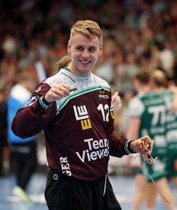 BAU 17.10.2025 Göppingen Handball Frisch Auf Göppingen vs. Bergischer HC, Kristian Saeveras (Göppingen) jubelt