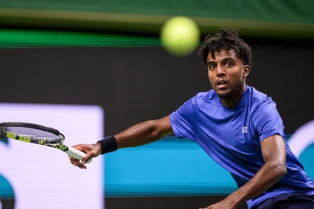 251017 Elias Ymer of Sweden in a men s single quarter final tennis match during day 7 of the Nordic Open on October 17, 2025 in Stockholm. Photo: Simon Hastegard BILDBYRAN kod SH SH0654 tennis nordic open 7 bbeng sverige Copyright: SIMONxHASTEGARD BB251017SH009