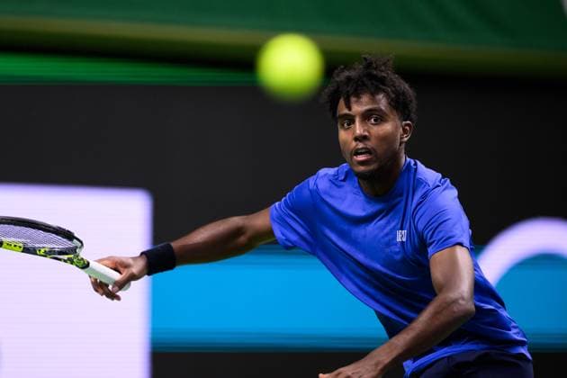 251017 Elias Ymer of Sweden in a men s single quarter final tennis match during day 7 of the Nordic Open on October 17, 2025 in Stockholm. Photo: Simon Hastegard BILDBYRAN kod SH SH0654 tennis nordic open 7 bbeng sverige Copyright: SIMONxHASTEGARD BB251017SH019