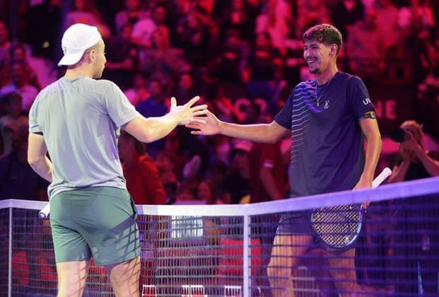 TENNIS - ATP, Tennis Herren Erste Bank Open VIENNA,AUSTRIA,17.OCT.25 - TENNIS - ATP World Tour, Erste Bank Open, Red Bull BassLine. Image shows Tallon Griekspoor (NED) and Alexei Popyrin (AUS).  GEPAxpictures xWalterxLuger