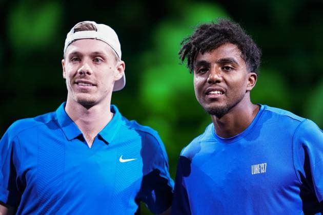 Canada s Denis Shapovalov and Sweden s Elias Ymer before their quarterfinal match in singles during the BNP Paribas Nordic Open tennis tournament at the Royal Swedish Tennis Hall, Stockholm, Sweden, October 17, 2025. STOCKHOLM SWEDEN x11288x