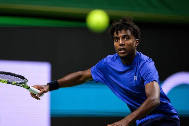 251017 Elias Ymer of Sweden in a men s single quarter final tennis match during day 7 of the Nordic Open on October 17, 2025 in Stockholm. Photo: Simon Hastegard BILDBYRAN kod SH SH0654 tennis nordic open 7 bbeng sverige Copyright: SIMONxHASTEGARD BB251017SH033