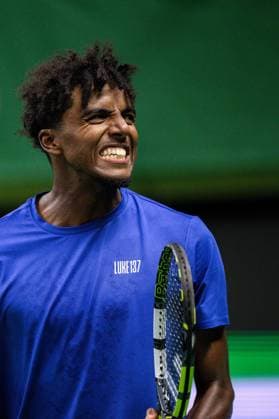 251017 Elias Ymer of Sweden in a men s single quarter final tennis match during day 7 of the Nordic Open on October 17, 2025 in Stockholm. Photo: Simon Hastegard BILDBYRAN kod SH SH0654 tennis nordic open 7 bbeng sverige jubel Copyright: SIMONxHASTEGARD BB251017SH037