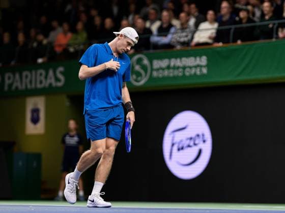 251017 Denis Shapovalov of Canada in a men s single quarter final tennis match during day 7 of the Nordic Open on October 17, 2025 in Stockholm. Photo: Simon Hastegard BILDBYRAN kod SH SH0654 tennis nordic open 7 bbeng jubel depp kanada Copyright: SIMONxHASTEGARD BB251017SH073