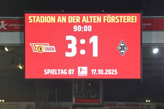 Berlin, Deutschland, 17.10.2025: Stadion Alte Försterei: 7. Spieltag, Saison 2025 26, 1. Fußball-Bundesliga: Union Berlin - Borussia Mönchengladbach: Endstand 3:1 Copyright: xdtsxNachrichtenagenturx dts_88981