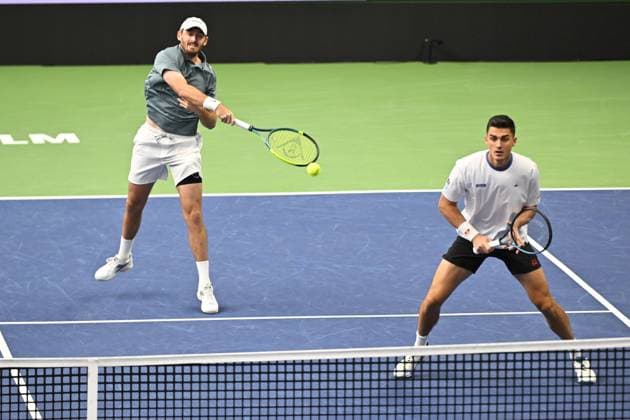 STOCKHOLM, SWEDEN 20251018 Austria s Alexander Erler and USA s Robert Galloway meet Italy s Simone Bolelli and Andrea Vavassori in the semifinals of the BNP Paribas Nordic Open tennis tournament at the Royal Swedish Tennis Hall. STOCKHOLM SWEDEN x10040x