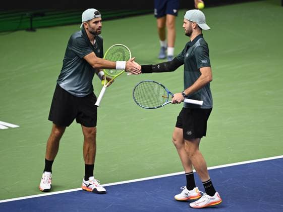 STOCKHOLM, SWEDEN 20251018 Italy s Simone Bolelli and Andrea Vavassori meet Austria s Alexander Erler and USA s Robert Galloway in the semifinals of the BNP Paribas Nordic Open tennis tournament at the Royal Swedish Tennis Hall. STOCKHOLM SWEDEN x10040x