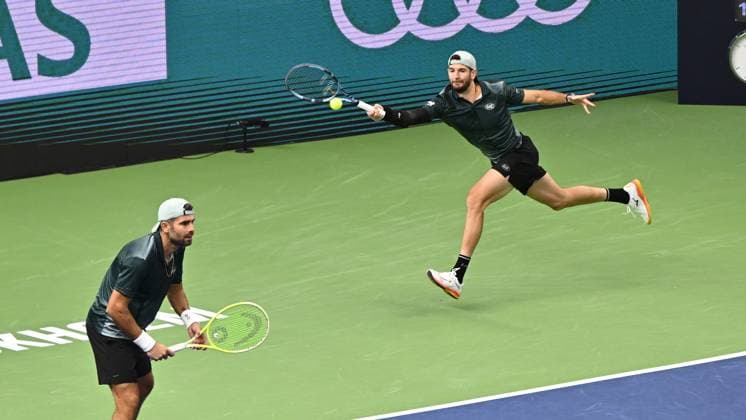 STOCKHOLM, SWEDEN 20251018 Italy s Simone Bolelli and Andrea Vavassori meet Austria s Alexander Erler and USA s Robert Galloway in the semifinals of the BNP Paribas Nordic Open tennis tournament at the Royal Swedish Tennis Hall. STOCKHOLM SWEDEN x10040x