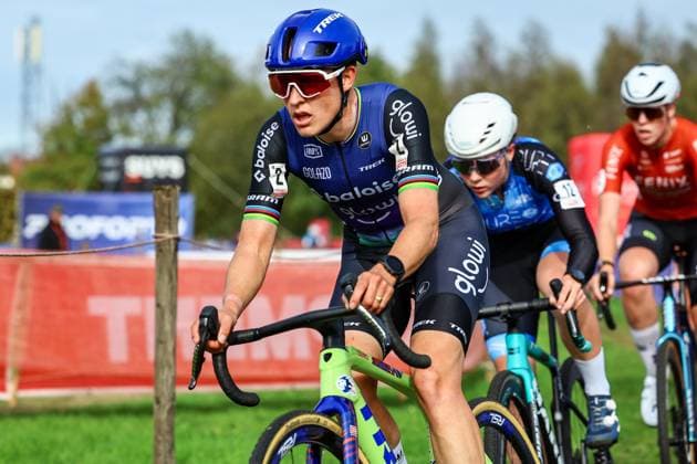 Dutch Lucinda Brand pictured in action during the women s elite race of the Exact Cross Essen, stage 2 (out of 7) in the Exact Cross cyclocross competition, Saturday 18 October 2025, in Essen. DAVIDxPINTENS  x137155000x