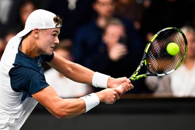 STOCKHOLM, SWEDEN 20251018 Denmark s Holger Rune meets France s Ugo Humbert in the semifinals of the BNP Paribas Nordic Open tennis tournament at the Royal Swedish Tennis Hall. STOCKHOLM SWEDEN x10040x