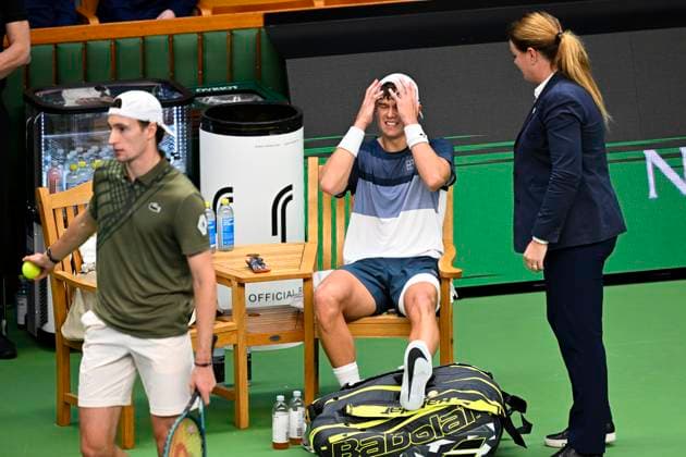 STOCKHOLM, SWEDEN 20251018 Denmark s Holger Rune meets France s Ugo Humbert in the semifinals of the BNP Paribas Nordic Open tennis tournament at the Royal Swedish Tennis Hall. STOCKHOLM SWEDEN x10040x