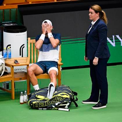 STOCKHOLM, SWEDEN 20251018 Denmark s Holger Rune meets France s Ugo Humbert in the semifinals of the BNP Paribas Nordic Open tennis tournament at the Royal Swedish Tennis Hall. STOCKHOLM SWEDEN x10040x