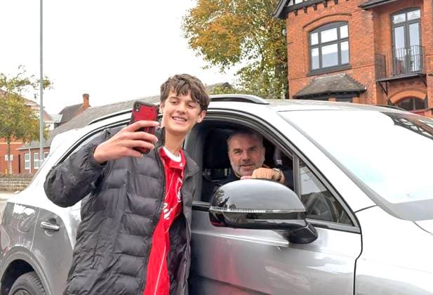 Ange Postecoglu (Head Coach Nottingham Forest) poses for pictures with fans after being sacked after the4 defeat to Chelsea. Ange Postecoglu (Head Coach Nottingham Forest) was seen driving away from the ground shortly after the end of the game and was amiable with fans on the road before 3.00. **Minimum online usage fee Â£40.00 per use** Video also available Â 