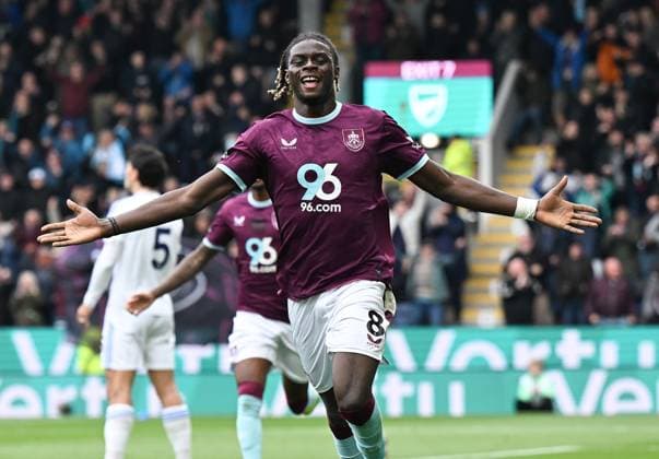 Lesley Ugochukwu of Burnley celebrates after scoring the team s first goal Burnley v Leeds United, Premier League, Football, Turf Moor, Burnley, UK - 18 Oct 2025Leeds Turf Moor United Kingdom EDITORIAL USE ONLY No use with unauthorised audio, video, data, fixture lists, club league logos or live services. Online in-match use limited to 120 images, no video emulation. No use in betting, games or single club league player publications. Copyright: xAnnaxGowthorpe Shutterstockx 15544973ag