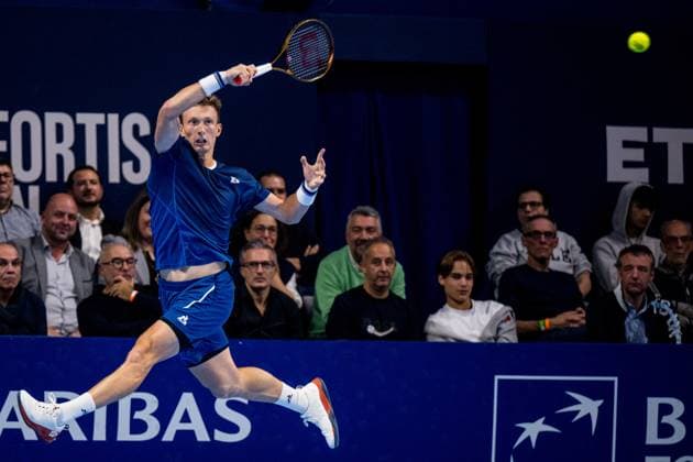Czech Jiri Lehecka pictured in action during the European Open ATP, Tennis Herren tennis tournament in Brussels, on Saturday 18 October 2025. This year s edition of the tournament is taking place from 12 to 19 October 2025. JASPERxJACOBS  x137166750x