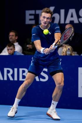 Czech Jiri Lehecka pictured in action during the European Open ATP, Tennis Herren tennis tournament in Brussels, on Saturday 18 October 2025. This year s edition of the tournament is taking place from 12 to 19 October 2025. JASPERxJACOBS  x137166826x