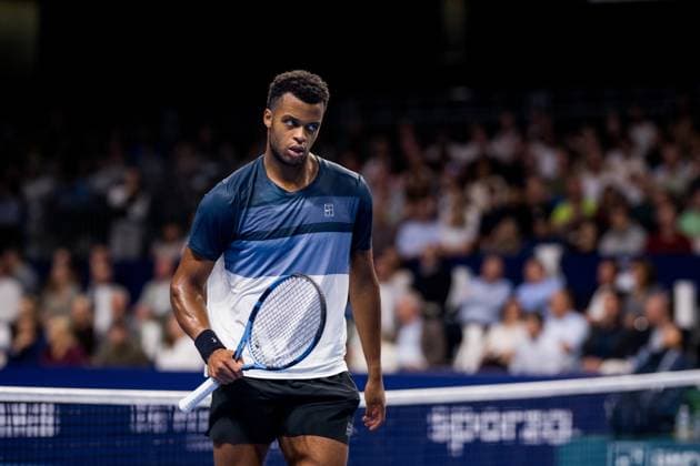 French Giovanni Mpetshi Perricard reacts during the European Open ATP, Tennis Herren tennis tournament in Brussels, on Saturday 18 October 2025. This year s edition of the tournament is taking place from 12 to 19 October 2025. JASPERxJACOBS  x137167001x