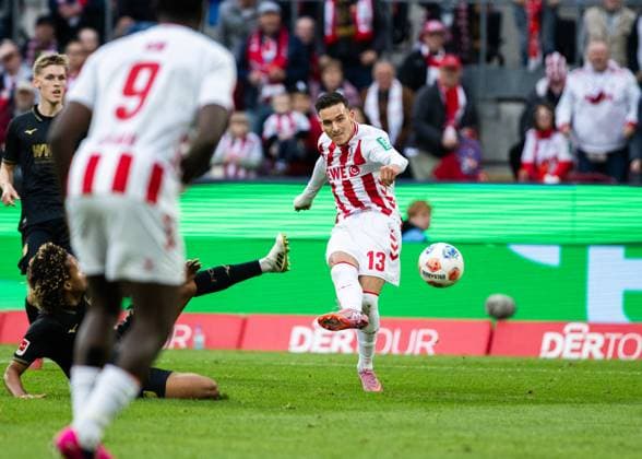 Köln, RheinEnergieStadion, 18.10.2025: Said El Mala of Koeln scores the 1:1 goal during the 1.Bundesliga match 1.FC Köln vs. FC Augsburg.