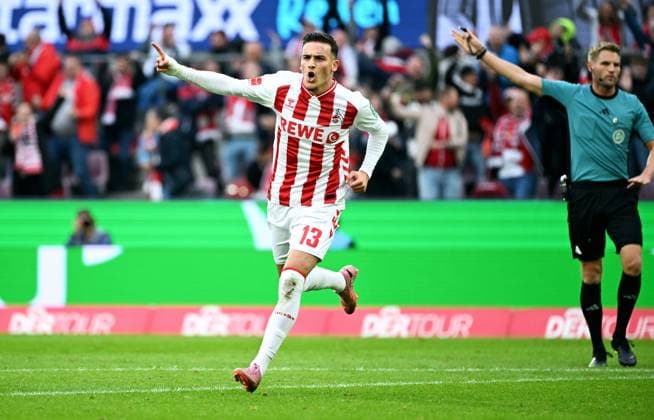 Fussball, Bundesliga, Deutschland, Herren, Saison 2025 2026, 7. Spieltag, Rhein Energie Stadion Köln, 1. FC Köln - FC Augsburg; Jubel Said El Mala (KOE) nach seinem Tor zum 1:1. Jubel, Freude, Aktion.