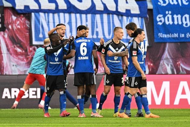 Fußball I Herren I Saison 2025-2026 I Bundesliga I 7. Spieltag I RB Leipzig - Hamburger SV I 18.10.2025 Torjubel Hamburger SV Leipzig Red Bull Arena Sachsen Deutschland Copyright: xLobeca InesxHähnelx