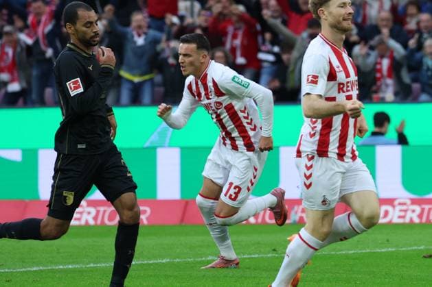 GER, 1.FBL, 1. FC Koeln vs. FC Augsburg 18.10.2025, Rheinenergie Stadion, Koeln, GER, 1.FBL, 1. FC Koeln vs. FC Augsburg, im Bild: Torjubel Jubel Jubellauf, Said El Mala (FC Koeln 13), 1:1