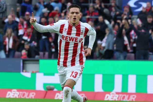 GER, 1.FBL, 1. FC Koeln vs. FC Augsburg 18.10.2025, Rheinenergie Stadion, Koeln, GER, 1.FBL, 1. FC Koeln vs. FC Augsburg, im Bild: Torjubel Jubel Jubellauf, Said El Mala (FC Koeln 13), 1:1