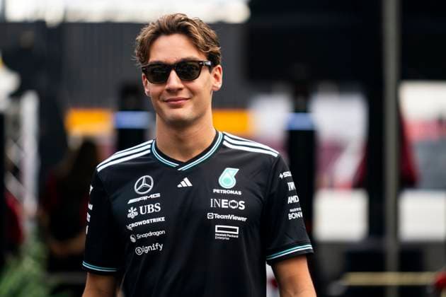 British Formula One driver George Russell of Mercedes-AMG Petronas arrives for the Formula One United States Grand Prix at the Circuit of the Americas in Austin, Texas on Saturday, October 18, 2025.  AUS2025101802 GREGxNASH