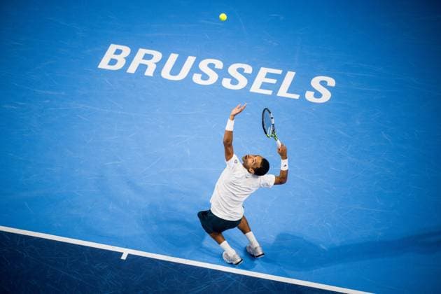 Canadian Felix Auger-Aliassime pictured in action during the European Open ATP, Tennis Herren tennis tournament in Brussels, on Saturday 18 October 2025. This year s edition of the tournament is taking place from 12 to 19 October 2025. JASPERxJACOBS  x137176832x