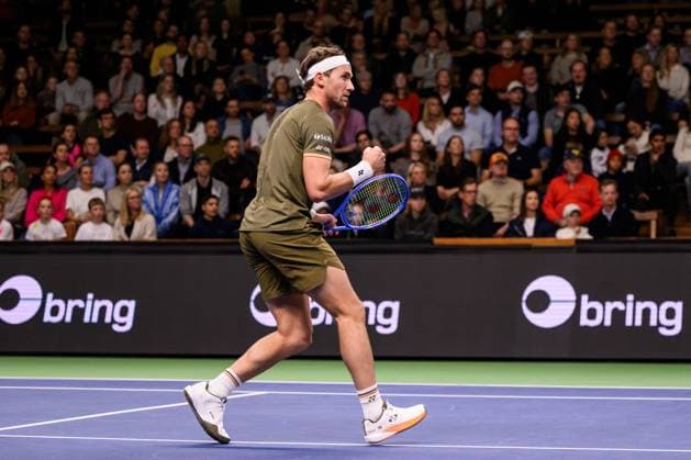 251018 Casper Ruud of Norway celebrates as he competes in a men s singles tennis match during day 8 of the ATP, Tennis Herren 250 Nordic Open on October 18, 2025 in Stockholm. Photo: Jesper Zerman BILDBYRAN kod JZ JZ0630 tennis nordic open nordic open 2025 bbeng jubel norge norway celebrates Copyright: JESPERxZERMAN BB251018JZ011