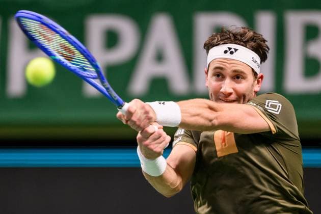 251018 And Casper Ruud of Norway competes in a men s singles tennis match during day 8 of the ATP, Tennis Herren 250 Nordic Open on October 18, 2025 in Stockholm. Photo: Jesper Zerman BILDBYRAN kod JZ JZ0630 tennis nordic open nordic open 2025 bbeng norge norway Copyright: JESPERxZERMAN BB251018JZ012