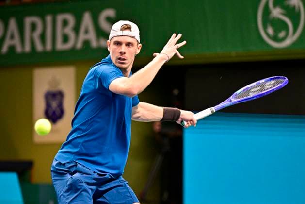 Canada s Denis Shapovalov against Norway s Casper Ruud in the semifinals of the BNP Paribas Nordic Open tennis tournament at the Royal Swedish Tennis Hall in Stockholm, Sweden, Saturday, October 18, 2025. STOCKHOLM SWEDEN x10658x