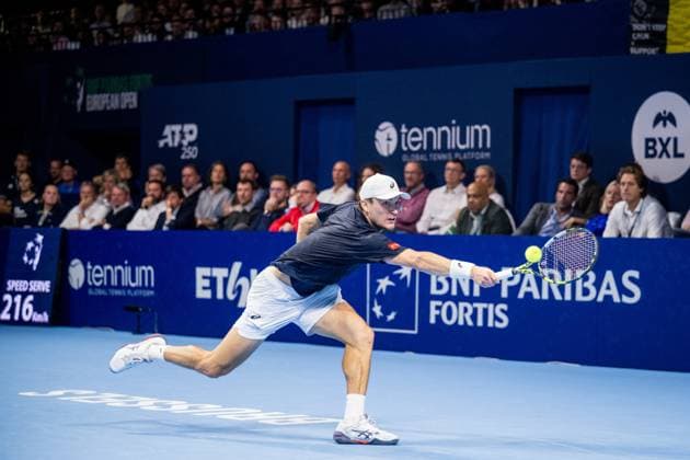 Belgian Raphael Collignon pictured in action during the European Open ATP, Tennis Herren tennis tournament in Brussels, on Saturday 18 October 2025. This year s edition of the tournament is taking place from 12 to 19 October 2025. JASPERxJACOBS  x137182622x